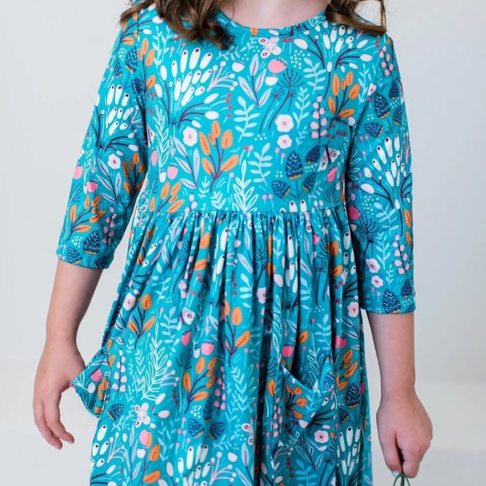 Bouquet of Flowers 3/4 Sleeve Pocket Twirl Dress